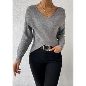 Women’s Gray Long Sleeve Criss Cross Sweater Small Top
